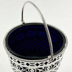 Chester Sterling Silver Sugar Basket with Bristol Blue Glass Liner