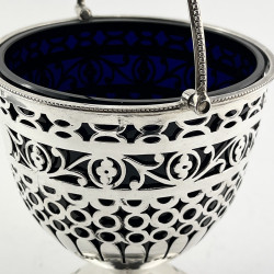 Chester Sterling Silver Sugar Basket with Bristol Blue Glass Liner