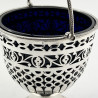 Chester Sterling Silver Sugar Basket with Bristol Blue Glass Liner