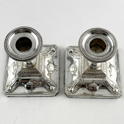 Dwarf Neo Classical Adams Style Edwardian Sterling Silver Candlesticks