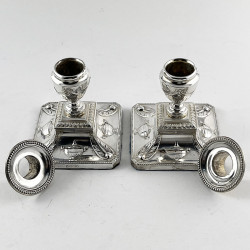 Dwarf Neo Classical Adams Style Edwardian Sterling Silver Candlesticks
