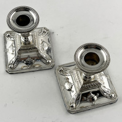 Dwarf Neo Classical Adams Style Edwardian Sterling Silver Candlesticks