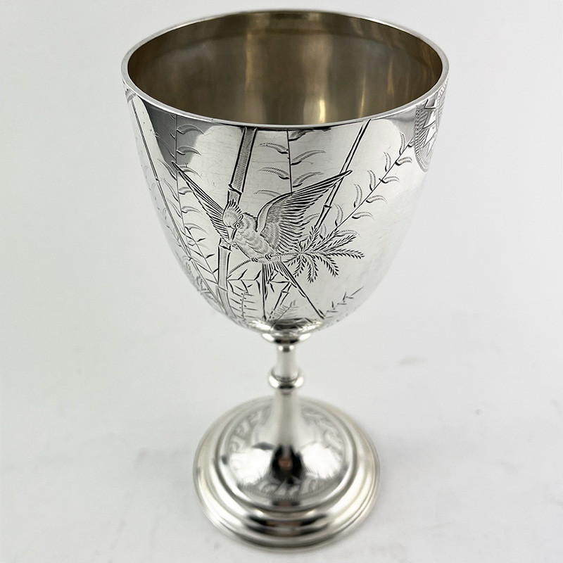 Victorian Sterling Silver Aesthetic Style Engraved Decorated Goblet Victorian Sterling Silver Aesthetic Style Engraved Decorated Goblet