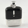 Large Sterling Silver Crocodile Leather Bound Hip Flask (1941)
