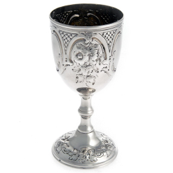 Victorian Silver Goblet Decorated with Chased Flowers and Scrolls