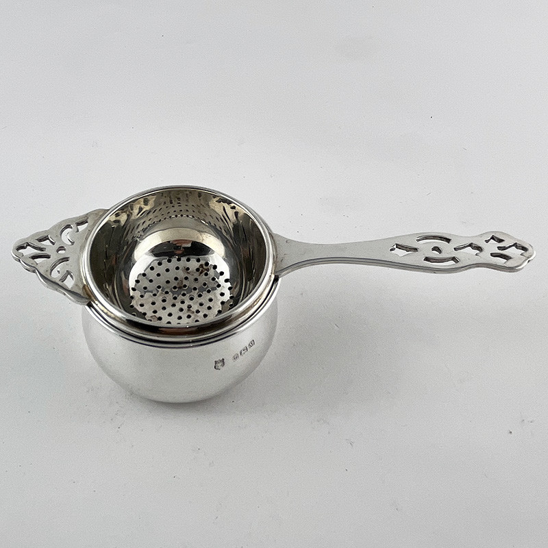 Sterling Silver Tea Strainer and Drip Bowl with Matching Hallmarks Sterling Silver Tea Strainer and Drip Bowl with Matching Hallmarks
