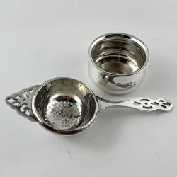 Sterling Silver Tea Strainer and Drip Bowl with Matching Hallmarks