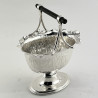 Unusual Victorian Silver Plated Sugar Basket with Fixed Ebony Wood Bar Handle