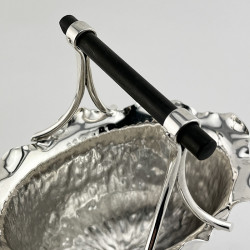 Unusual Victorian Silver Plated Sugar Basket with Fixed Ebony Wood Bar Handle