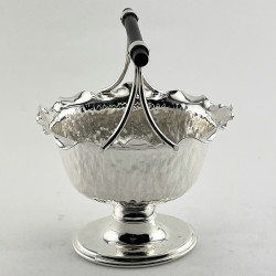 Unusual Victorian Silver Plated Sugar Basket with Fixed Ebony Wood Bar Handle
