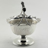 Unusual Victorian Silver Plated Sugar Basket with Fixed Ebony Wood Bar Handle