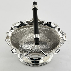 Unusual Victorian Silver Plated Sugar Basket with Fixed Ebony Wood Bar Handle