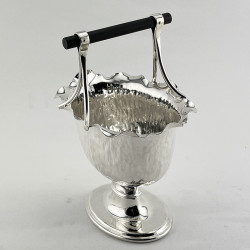 Unusual Victorian Silver Plated Sugar Basket with Fixed Ebony Wood Bar Handle