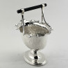 Unusual Victorian Silver Plated Sugar Basket with Fixed Ebony Wood Bar Handle