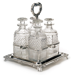 Georgian Old Sheffield Plate Decanter Stand inc Four Cut Glass Decanters