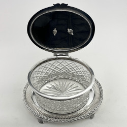 Oval Victorian Silver Plated and Cut Glass Biscuit Box