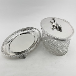 Oval Victorian Silver Plated and Cut Glass Biscuit Box