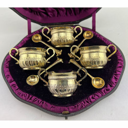 Beautiful Boxed Set of Victorian Gilt Sterling Silver Salts