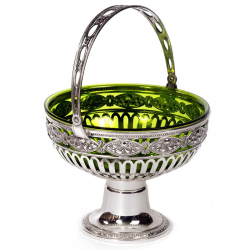 Silver Plated WMF Swing Handle Basket with Origianl Green Glass Liner