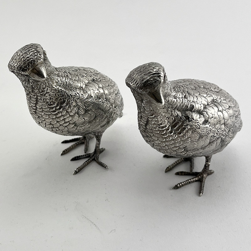 Superb Pair of Quality Sterling Silver Standing Grouse (1967)