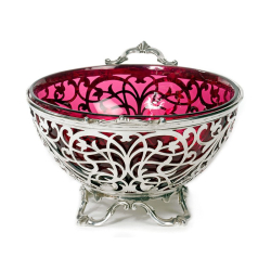 Victorian Silver Plated Fruit Bowl with a Ruby Red Glass Liner