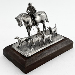 Good Quality Cast Sterling Silver Model of the Master on Horseback with Hounds
