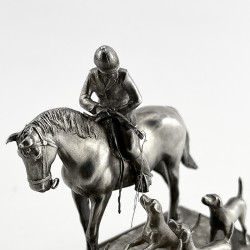 Good Quality Cast Sterling Silver Model of the Master on Horseback with Hounds