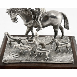 Good Quality Cast Sterling Silver Model of the Master on Horseback with Hounds