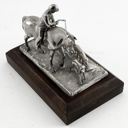 Good Quality Cast Sterling Silver Model of the Master on Horseback with Hounds