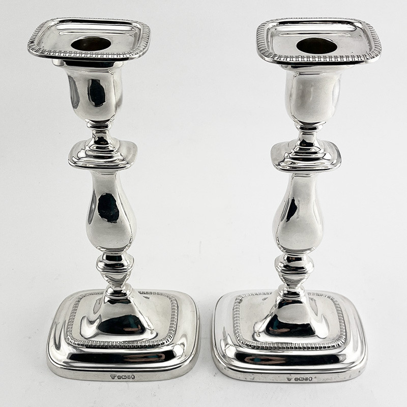 Good Quality Pair of Georgian Style Sterling Silver Candlesticks (1977)