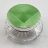 Beautiful Green Guilloche Enamel and Silver Dressing Table Jar (1938)