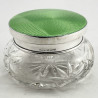 Beautiful Green Guilloche Enamel and Silver Dressing Table Jar
