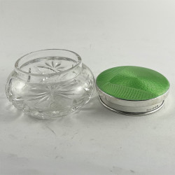 Beautiful Green Guilloche Enamel and Silver Dressing Table Jar