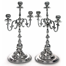 Pair of Victorian Silver Plate Three Light Candelabra with Cast Dolphins
