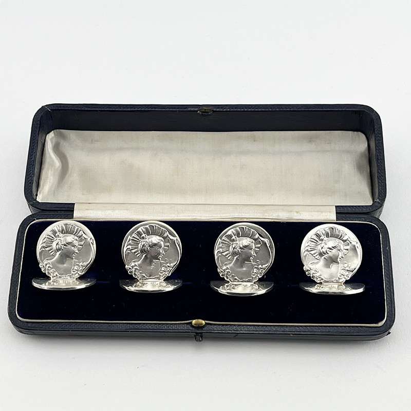 Unusual Edwardian Boxed Set of Sterling Silver Menu Holders (1907)