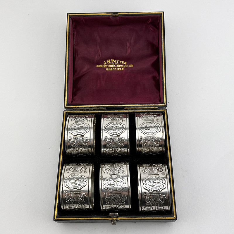 Boxed Set of Six Late Victorian Silver Plated Napkin Rings Boxed Set of Six Late Victorian Silver Plated Napkin Rings