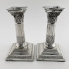 Pair of Sterling Silver Candlesticks Corinthian Column Style (1892)