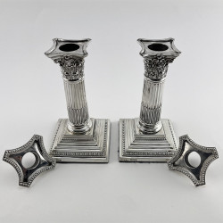 Pair of Sterling Silver Candlesticks Corinthian Column Style
