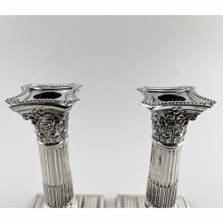 Pair of Sterling Silver Candlesticks Corinthian Column Style