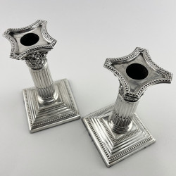 Pair of Sterling Silver Candlesticks Corinthian Column Style