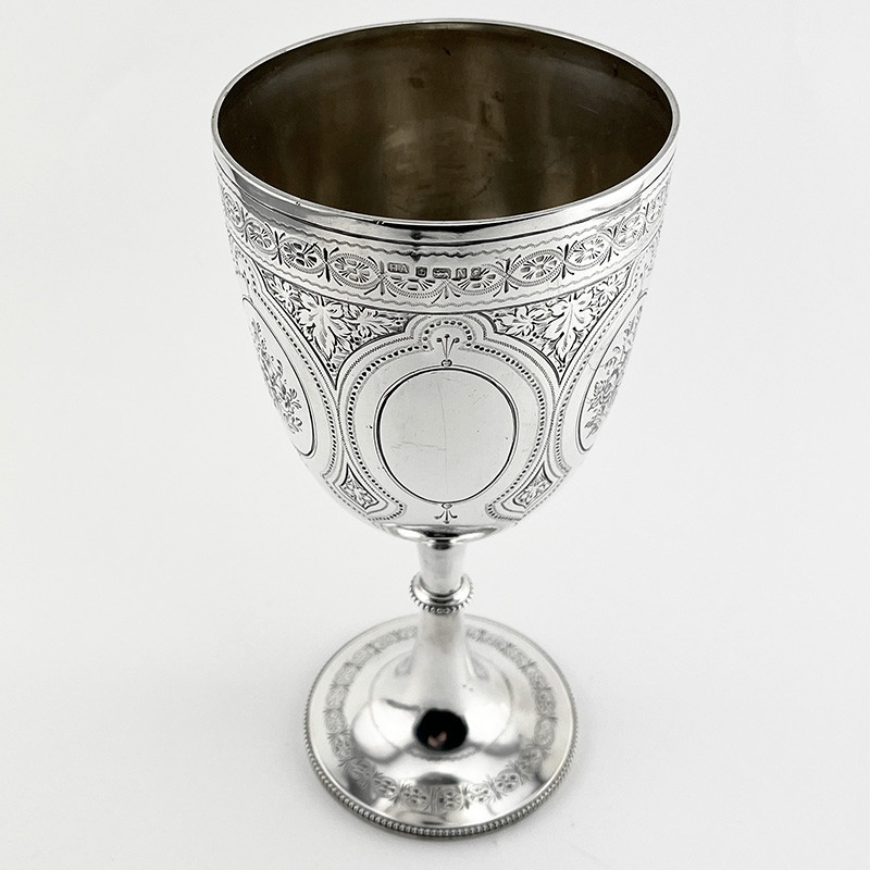 Large Floral Engraved Late Victorian Sterling Silver Goblet (1880) Large Floral Engraved Late Victorian Sterling Silver Goblet (1880)