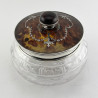 Large Decorative Edwardian Sterling Silver and Tortoiseshell Dressing Table Jar