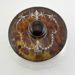 Large Decorative Edwardian Sterling Silver and Tortoiseshell Dressing Table Jar