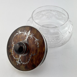 Large Decorative Edwardian Sterling Silver and Tortoiseshell Dressing Table Jar