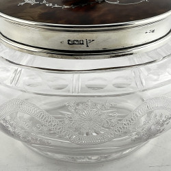 Large Decorative Edwardian Sterling Silver and Tortoiseshell Dressing Table Jar