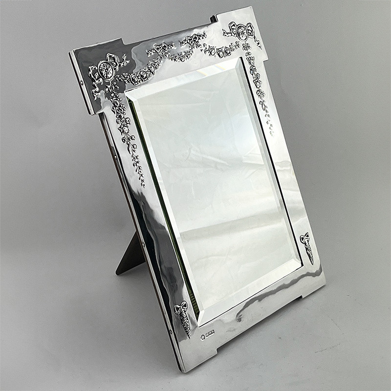 Decorative and Unusual Shaped Sterling Silver Standing Mirror (1908)