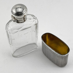 Attractive Sterling Silver and Cut Glass Edwardian Hip Flask