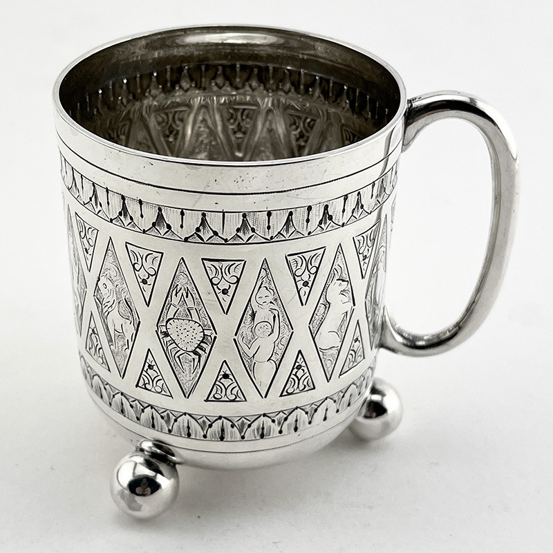 Victorian Sterling Silver Christening Mug Embossed with the Signs of the Zodiac