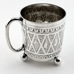 Victorian Sterling Silver Christening Mug Embossed with the Signs of the Zodiac