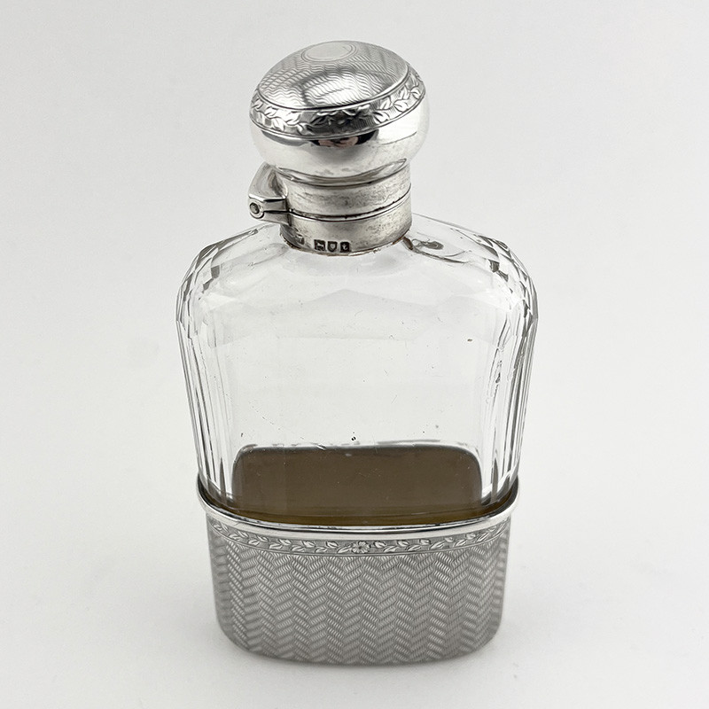 Attractive Sterling Silver and Cut Glass Edwardian Hip Flask Attractive Sterling Silver and Cut Glass Edwardian Hip Flask